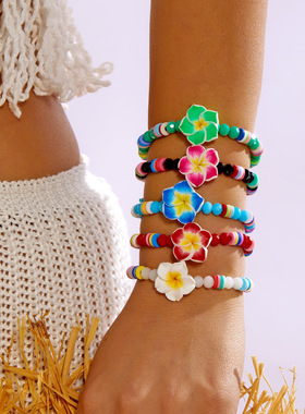 Cross-border set of ceramic crystal pearl and shell bracelet