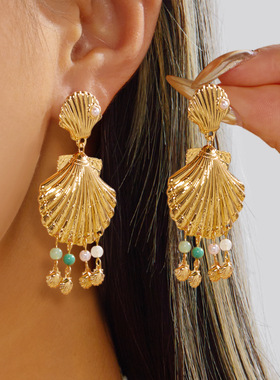 Beach star and sea shell exaggerated earrings for women跨境