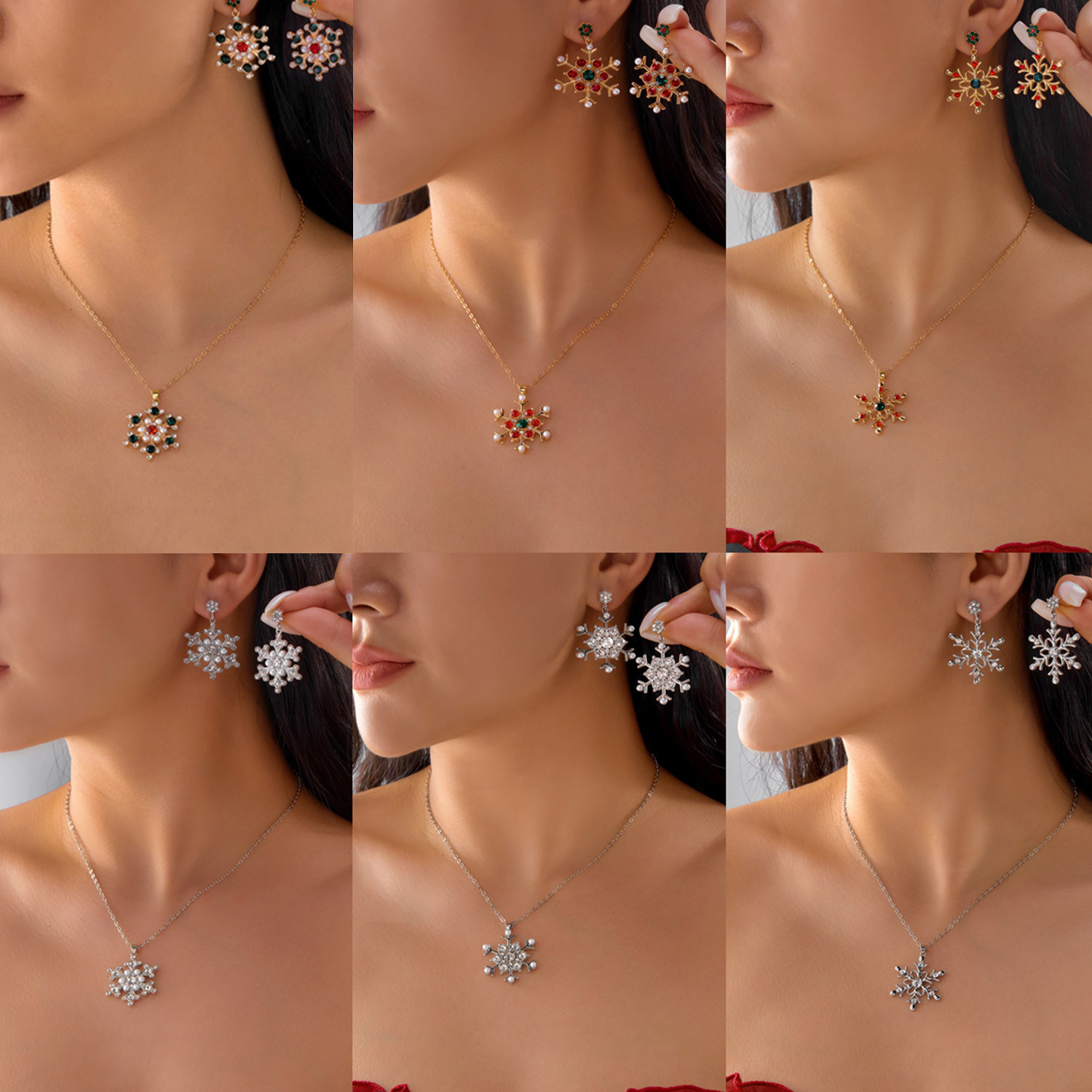 Christmas snowflake alloy pendant necklace earrings圣诞节女