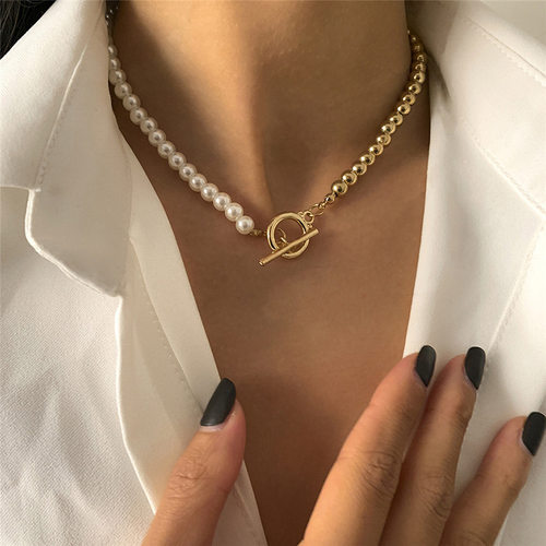 Popular jewelry patchwork OT-style buttoned sweater chain女