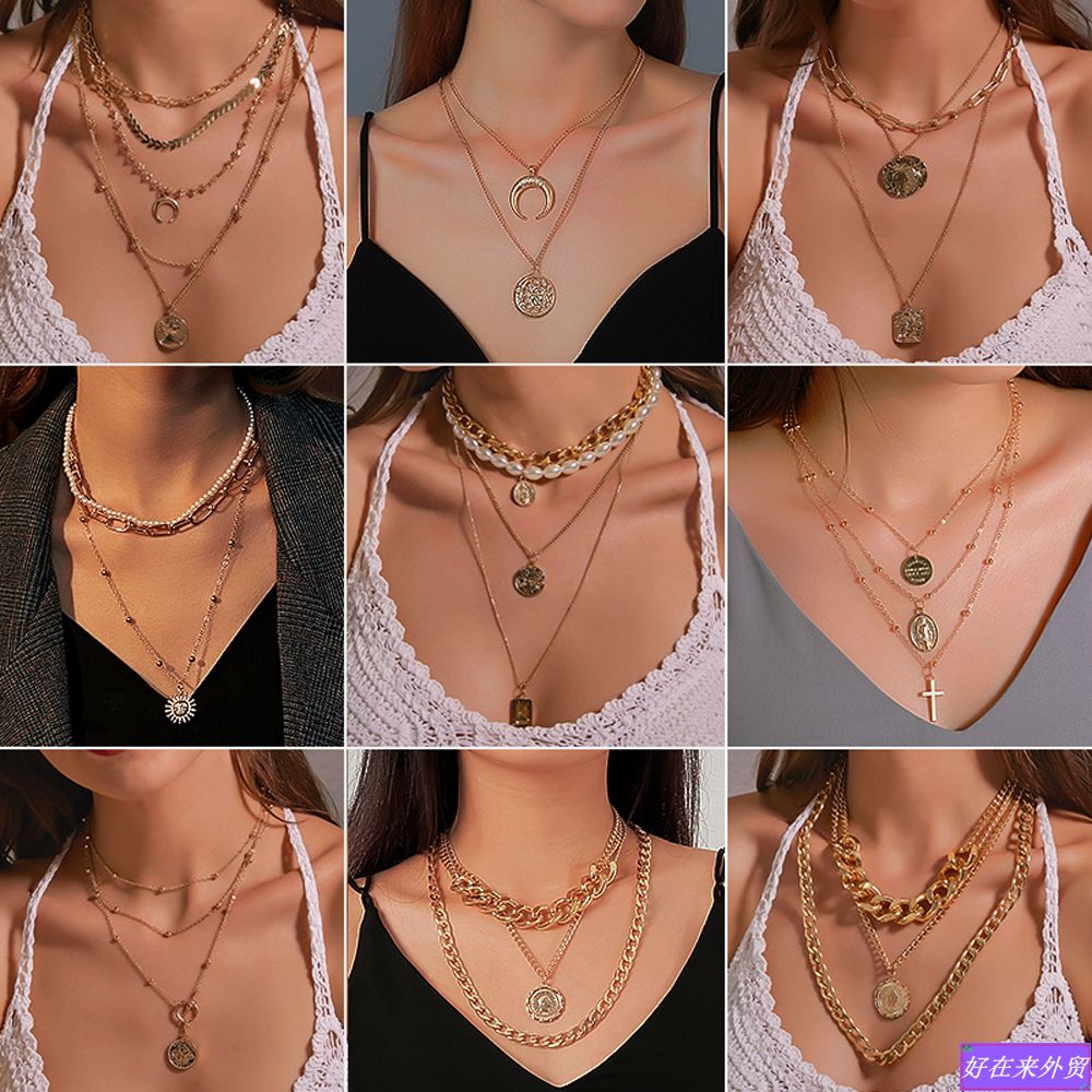 multilayer Pearl necklace women's fashion exaggerated女项链