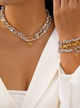 Cross-border Beaded Heart Pendant Necklace and Bracelet女士