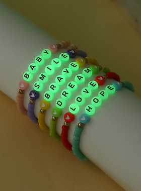 Rice bead fluorescent letter bracelet ethnic style jewelry女