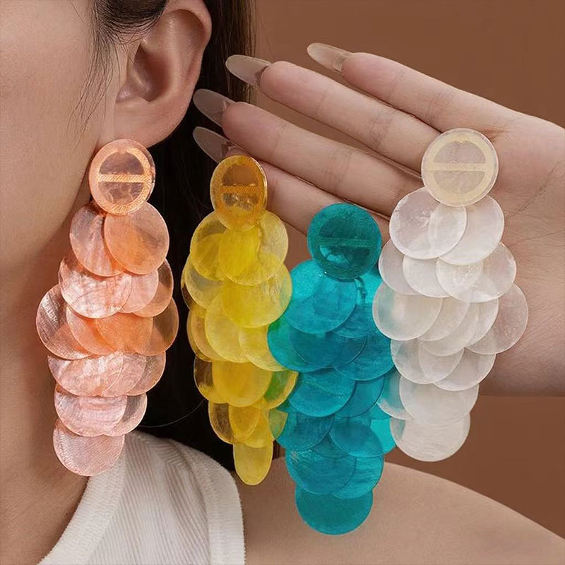 Ladies' trendy shell tassel stud vacation earrings跨境女耳环
