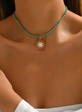 Elegant sun, star and moon pendant woven necklace女时尚项链