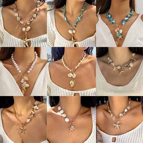 Starfish Shell Necklace - Pearl-Like Jewelry for Women女项链