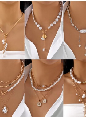 Cross-border Baroque imitation pearl tassel necklace跨境项链