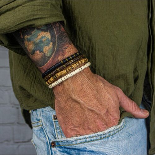 Handmade coconut shell beaded hip-hop men's bracelet男生手链