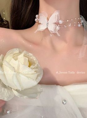 Butterfly pearl necklace, women collarbone chain跨境女士配饰