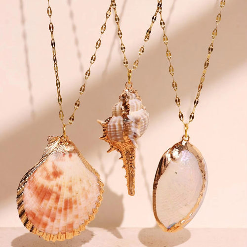 Beach shell and conch shell necklace, Bohemian jewelry潮项链