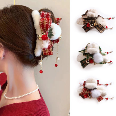 Christmas fluffy snowflake grabber for women跨境女士抓夹圣诞