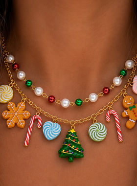 Christmas-themed necklace party accessories for ladies圣诞节
