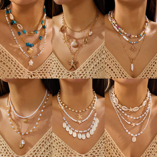 Cross-border summer sea star pendant necklace accessory项链