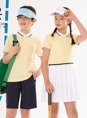 伊顿纪德学院黄色珠地网眼配藏青短裤中小学套装团购 儿童班级服