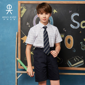 清爽翻领衬衣09C122 格子衬衫 伊顿纪德校服学院童装 夏男童短袖