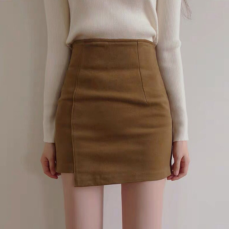 棕色不规则包裙短款秋季高腰显瘦一步裙紫色半身裙紧身弹力包臀裙