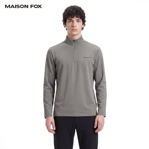 MAISONFOX长袖T恤男2026新款秋季户外运动半拉链透气跑步健身上衣