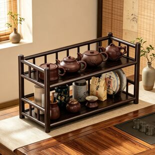 日本桌面博古架茶杯架小型复古风台面置物架茶桌紫砂壶摆件收纳架