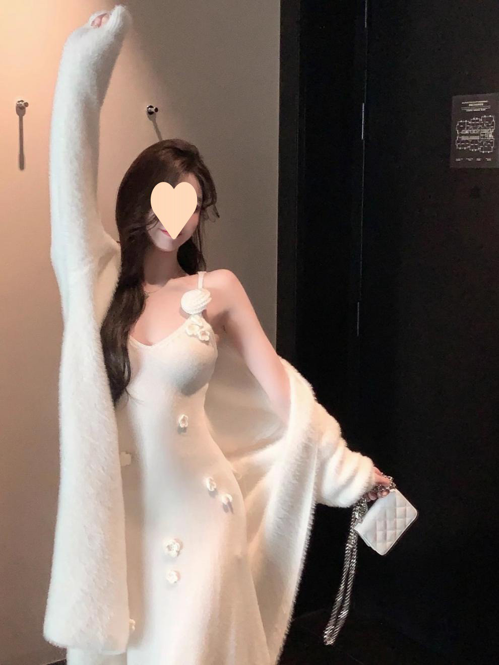 2024秋冬温柔甜美小香风装女装秋冬款中长款针织开衫搭打底吊带裙