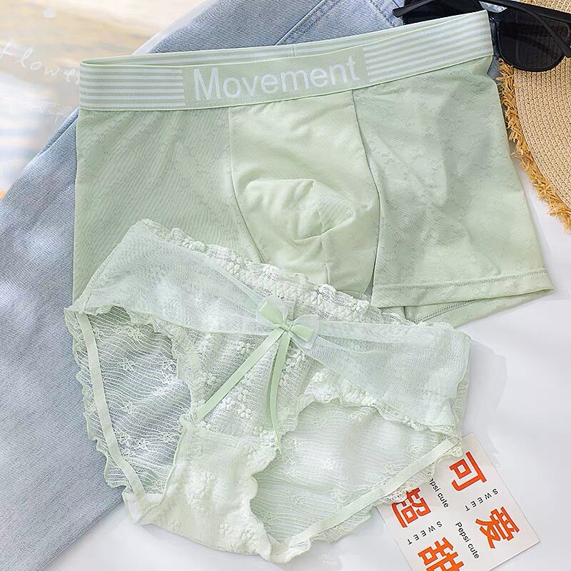 情侣内裤蝴蝶结轻薄舒适甜美蕾丝网纱纯欲风男女士2025新款套装