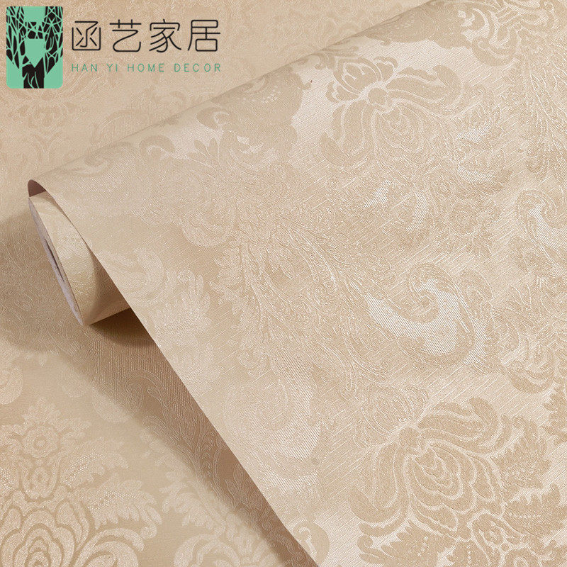 浅黄色墙纸自粘背景墙网红卧室温馨简约3d欧式压纹家用壁纸自贴