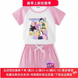 猎魔女团衣服女童夏季套装儿童时髦插肩半袖上衣女孩纯棉短袖t恤