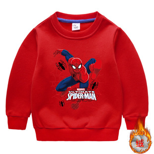 蜘蛛侠衣服男童加绒卫衣冬装一体绒加厚男孩打底冬季儿童保暖上衣