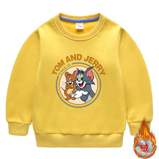 男童加绒卫衣冬季儿童卡通猫和老鼠衣服男孩加厚保暖上衣宝宝冬装