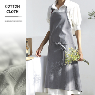 日系纯棉围裙女家用厨房花艺美甲店画画工作服可调节定制logo印字