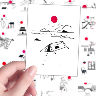 108张山水简笔画贴创意古风水墨简笔画临摹手绘参考素材diy桌面贴