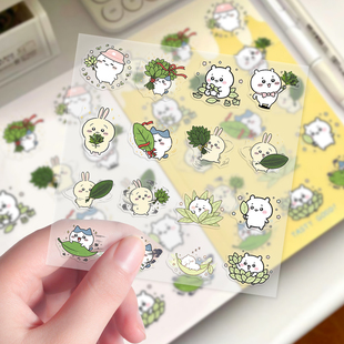 透明款 48张chiikawa小八柚子叶去晦气可爱表情周边防水透明好运