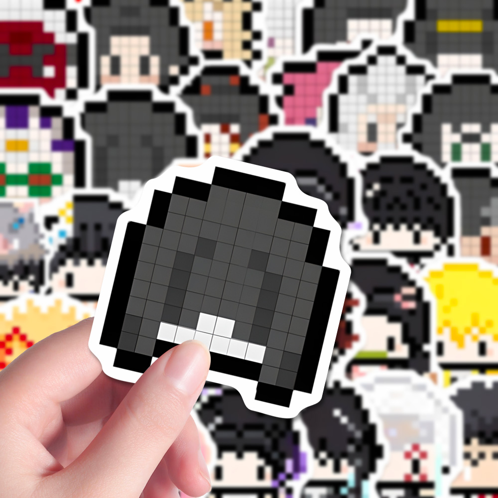 114张像素风鬼灭之刃拼豆贴Q版可爱ins风动画像素风周边装饰贴画