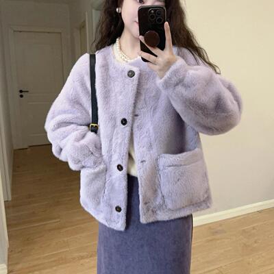 裳梵希时尚环保貂毛短款外套女