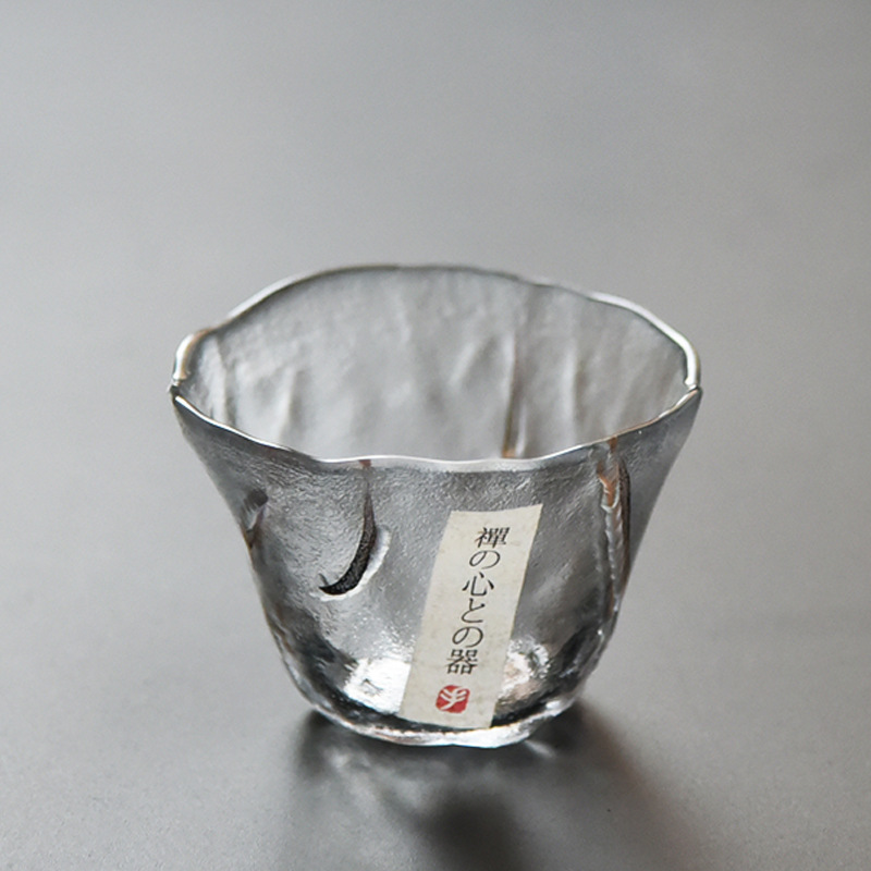 日式加厚锤纹透明玻璃杯 耐热品茗杯 功茶杯斗笠杯