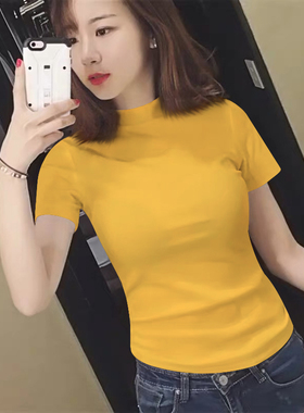 半高领纯棉短袖t恤女夏季2025年新款设计感小众修身显瘦减龄上衣