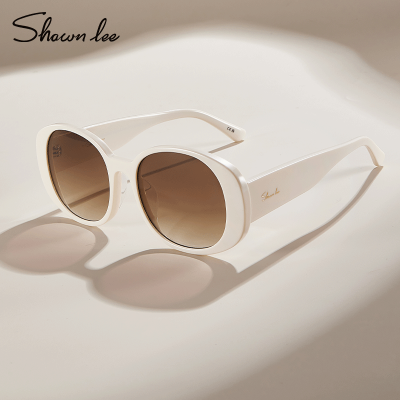 Shawnlee椭圆复古猫眼奶白色墨镜女款高级感大脸太阳眼镜防紫外线