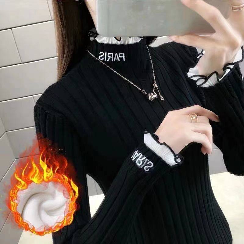 打底衫毛衣女秋冬新款外穿长袖洋气修身高档高档加厚加绒针织衫