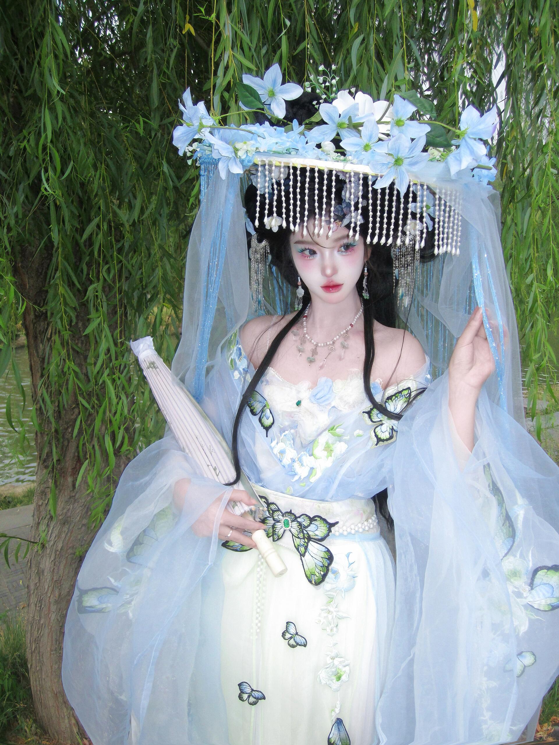 原创国风纯欲诃子汉服女春夏原创刺绣汉元素南北朝仙女裙-翩翩