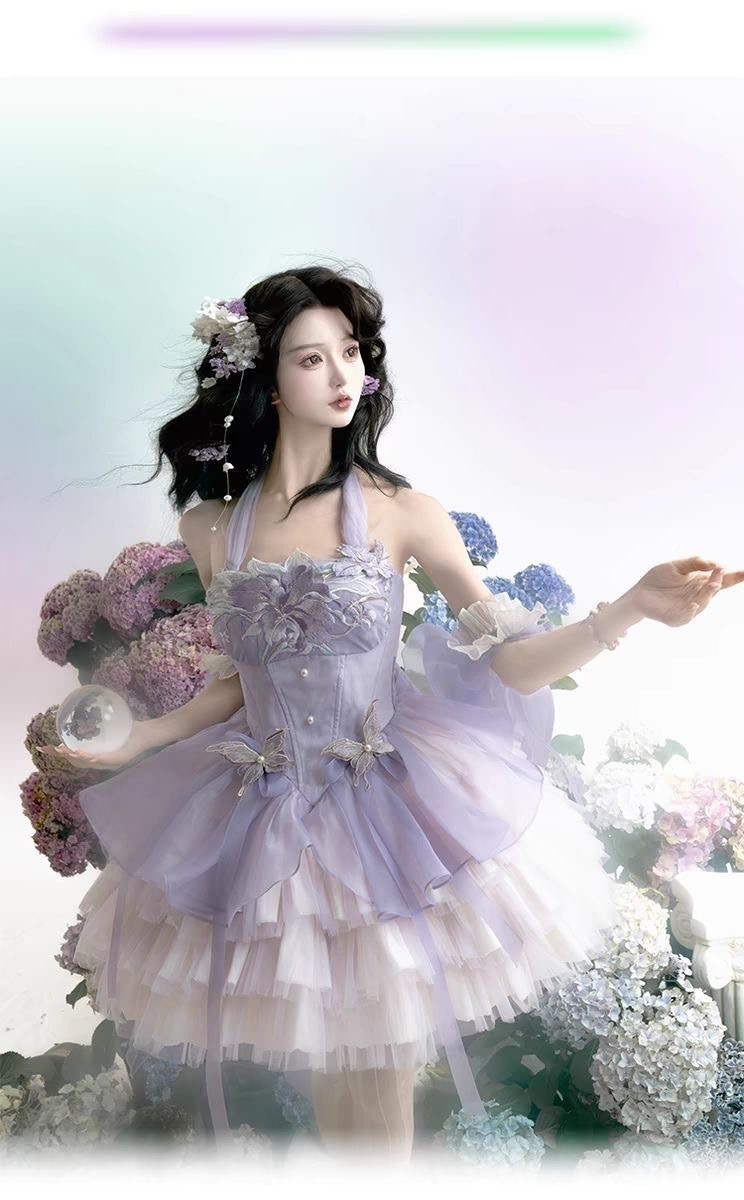 余丸丸【小花神】原创芭蕾风连衣裙女小鸢尾荷花lolita裙国风