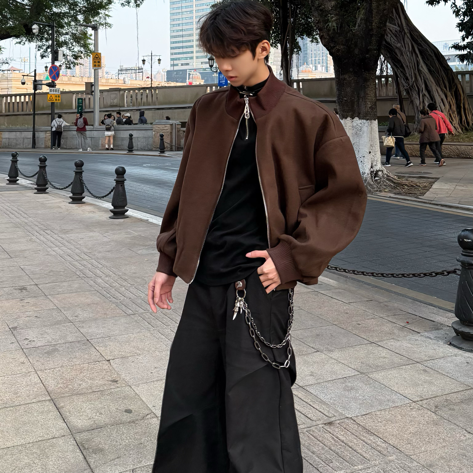 行星世界 高级感cleanfit设计感垫肩外套男美式廓形立领短款夹克