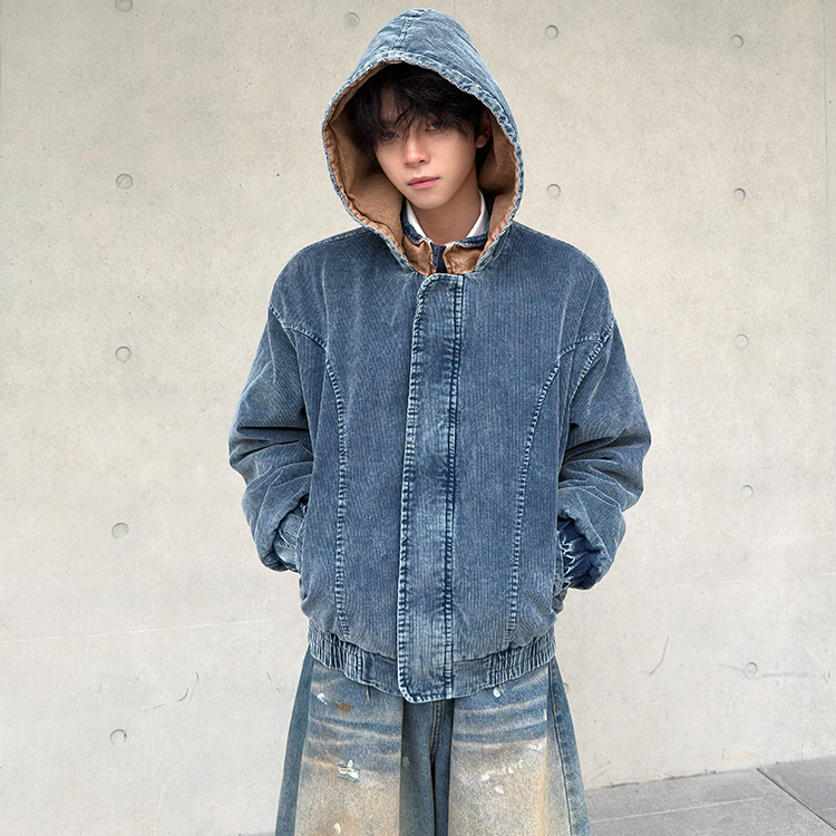 行星世界 美式复古保暖男款冬季加绒加厚高级感痞帅连帽外套