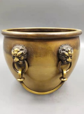 纯铜双耳风水笔筒书房文玩故宫缸