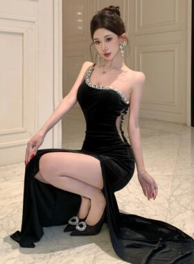 性感抹胸鱼尾裙长裙镶钻晚礼服