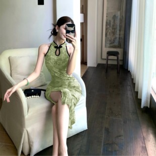 2026新中式 包臀开叉性感气质连衣裙女技师服 改良旗袍收腰显瘦修身