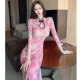 七分袖 开叉网红连衣裙子 气质少女年轻款 长款 旗袍女舞蹈服2025新款