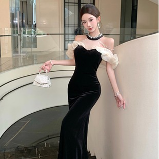 法式连衣裙女高级感轻奢小众气质富家千金风成人礼年会晚礼服长裙