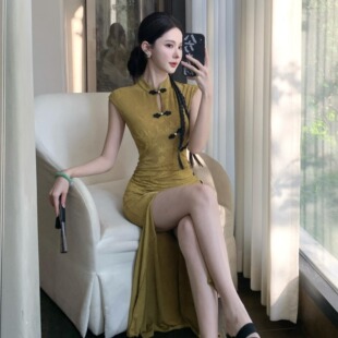 显瘦性感包臀开叉复古气质连衣裙 旗袍女技师服修身 2026新中式 长款