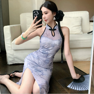 包臀开叉长裙 旗袍连衣裙女技师服气质性感修身 2025新中式 国风无袖