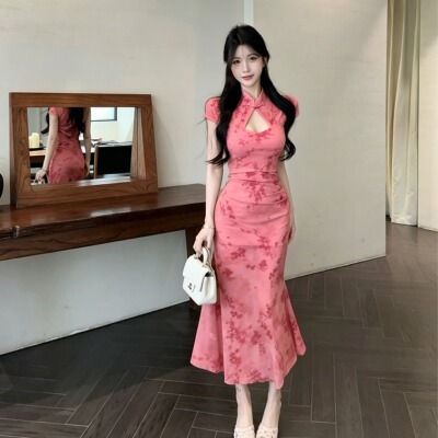 新中式改良旗袍显瘦鱼尾连衣裙