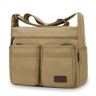 大容量帆布包男士单肩斜挎包耐磨工地工具包时尚工装包出差旅行包